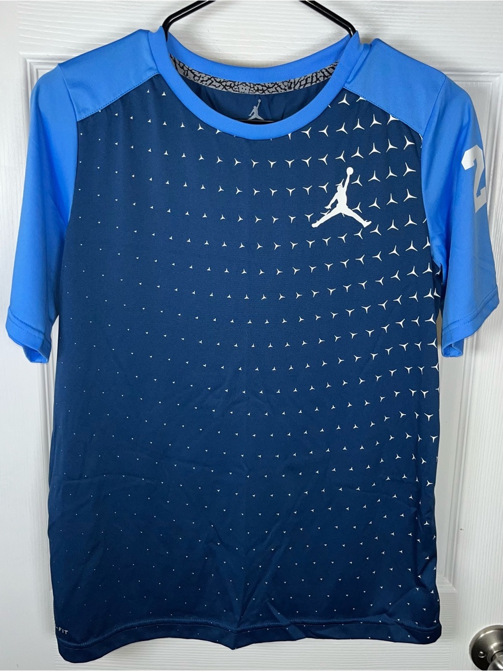 Air Jordan Nike Jumpman Boys XL Blue Tee T-Shirt Dri Fit Polyester Logo Rare